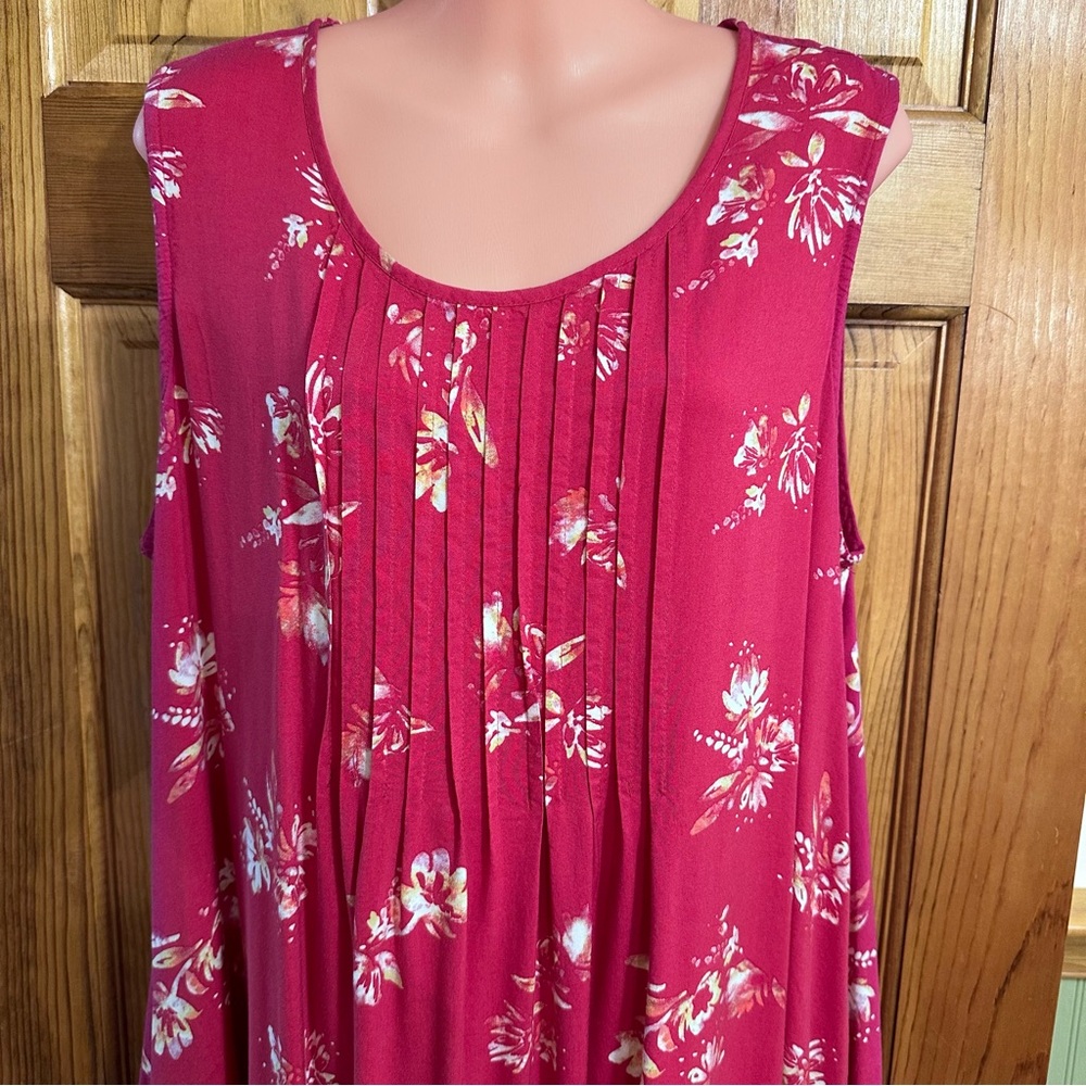 Pretty bright rose, pink sleeveless sundress with pleaded top, XL, with pockets - Picture 3 of 5